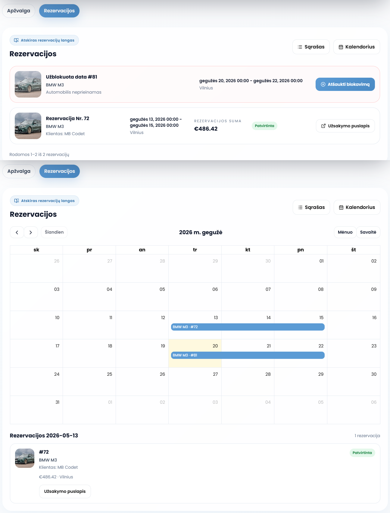 Reservation calendar preview